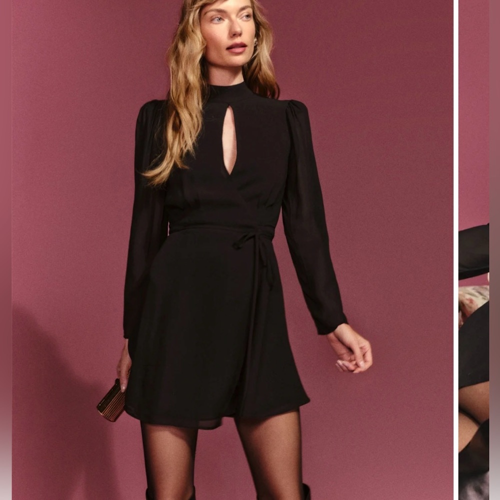 Reformation Black Ottessa Long Sleeve Dress